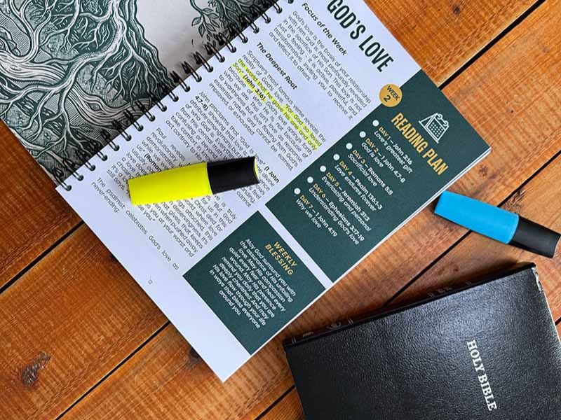 Bible study guide open with highlighters - study vs devotional approach
